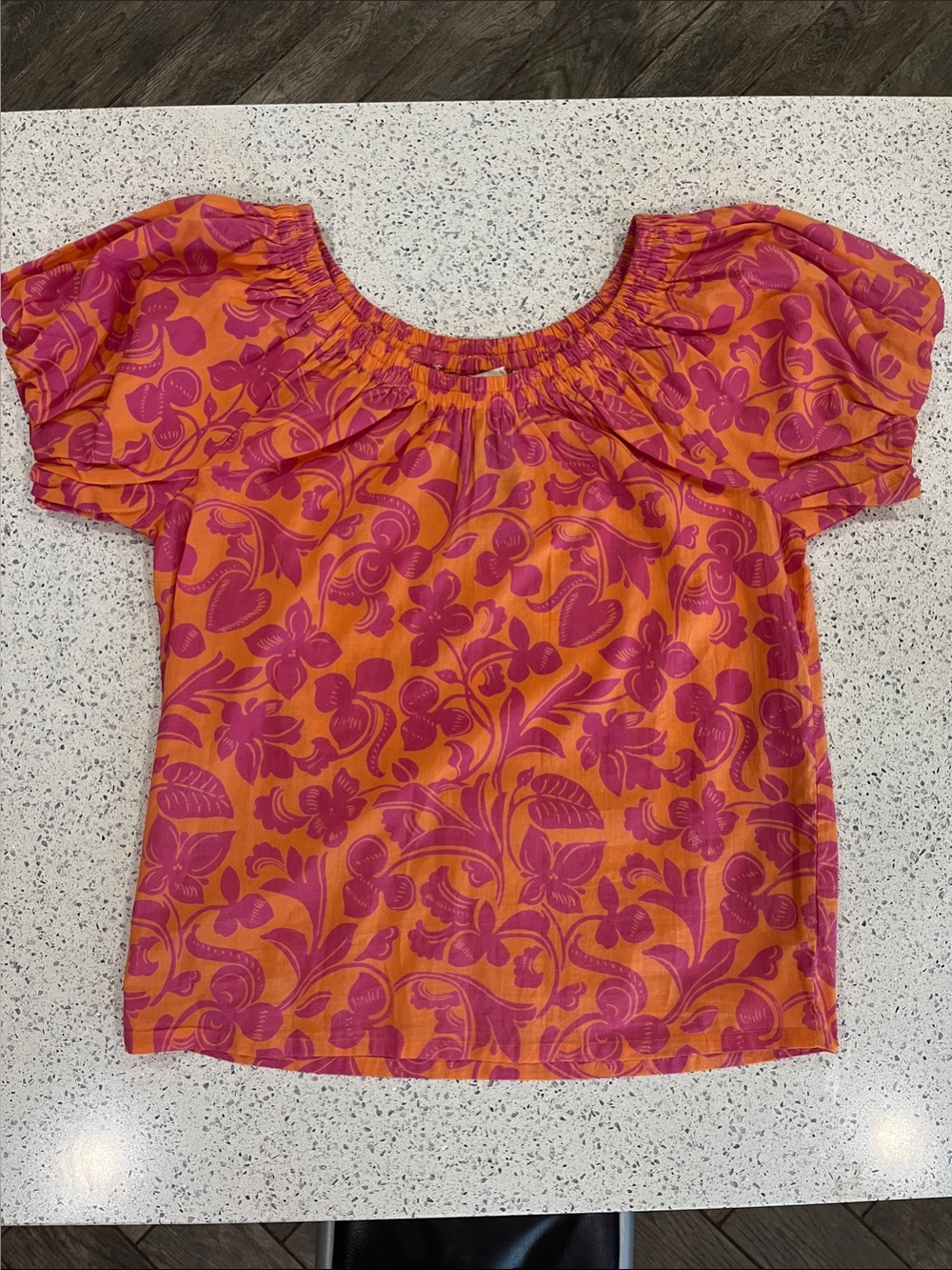 NWOT Banjanan Orange & Pink Floral Puff-Sleeve Off Shoulder Top